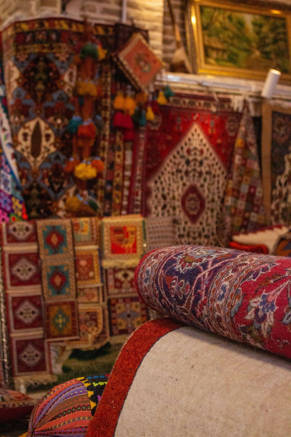 Handmade rugs and kilims in the Palmyra Oriental gallery in Istanbul