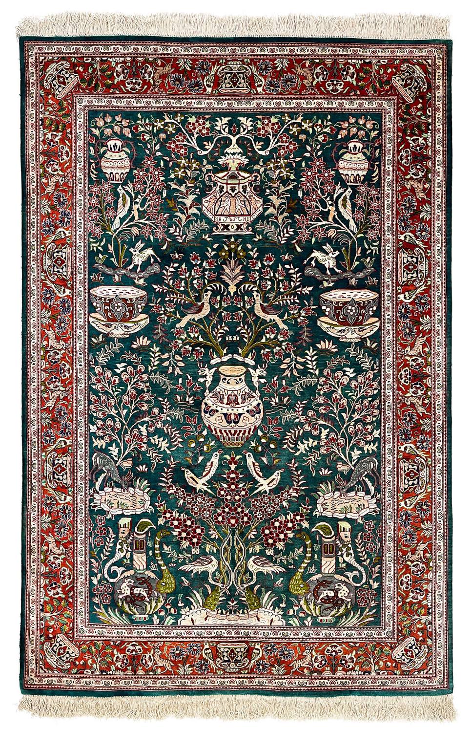 Green Qom Silk Handmade Rug